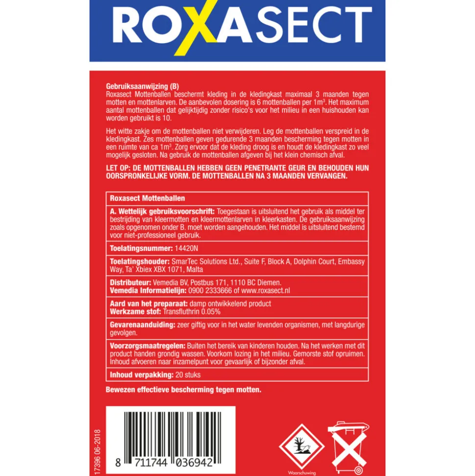 Roxasect Mottenballen 20 stuks