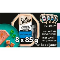 Sheba Adult Kattenvoer Classic Paté Natvoer Vis Kuipjes 8 x 85 gr