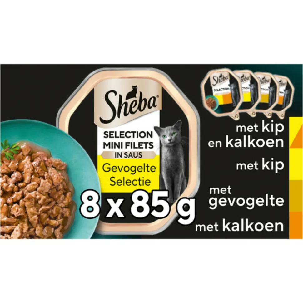 Sheba Mini Filets Adult Kattenvoer Natvoer Gevogelte in Saus Kuipjes 680 gr