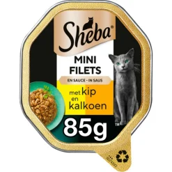 Sheba Mini Filets Adult Kattenvoer Natvoer Kip en Kalkoen in Saus Kuipjes 85 gr
