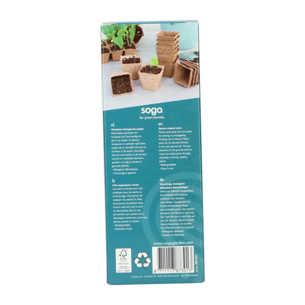 SOGO Biologische Kweekpotjes Vierkant 6 cm 10 stuks