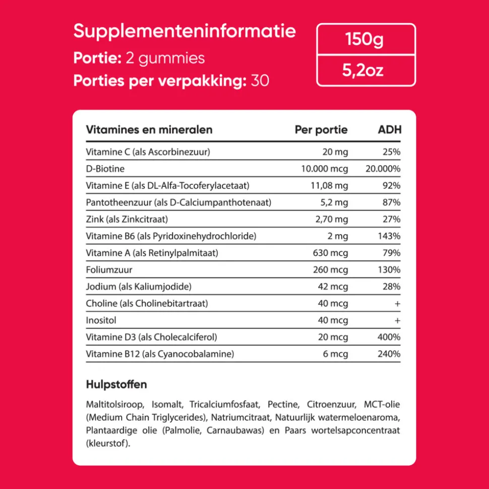 Veganboost Hair Vitamins Watermeloen 60 gummies