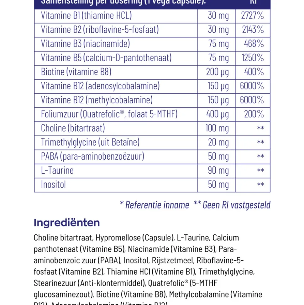 Vitakruid B-Complex Actief Zonder B6 90 vegacapsules
