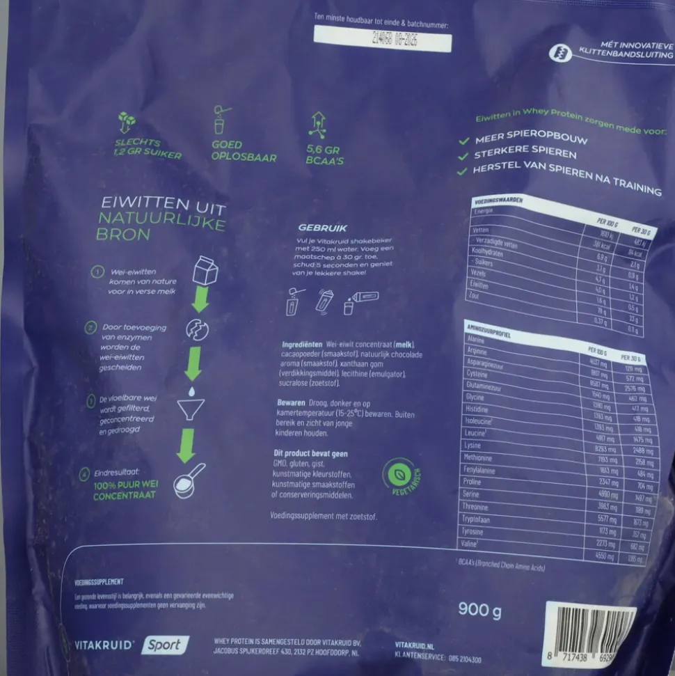 Vitakruid Whey Protein Concentrate Chocolade 900 gr
