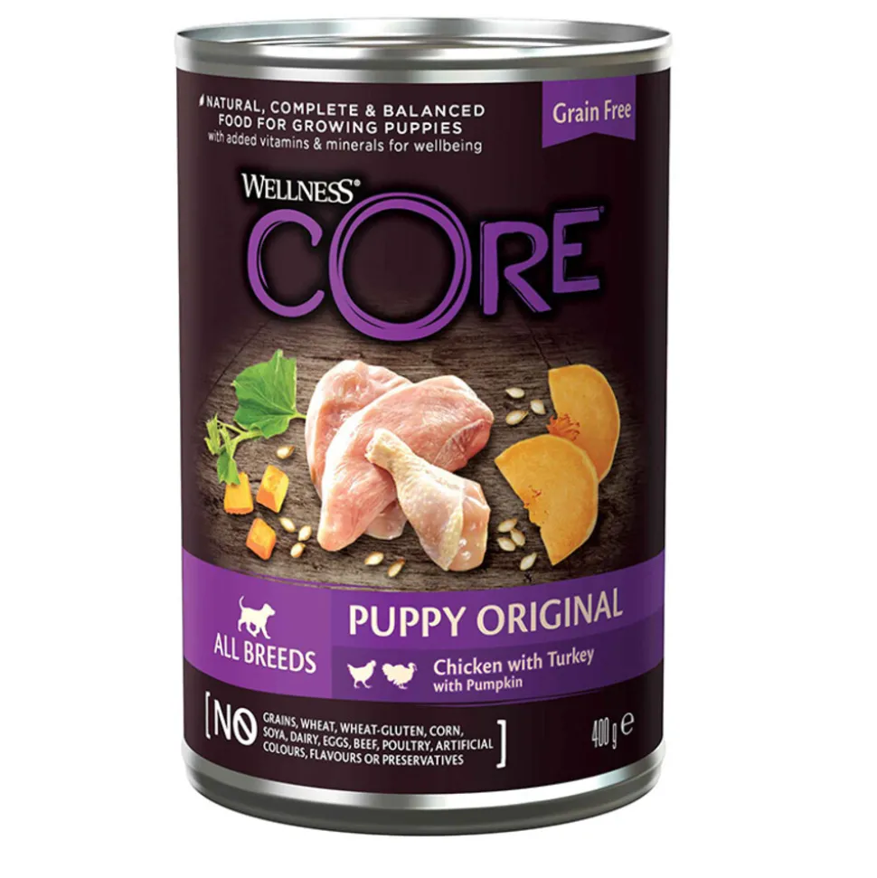 Wellness Core Hondenvoer Blik Puppy Kip - Kalkoen - Pompoen 400 gr