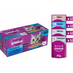 Whiskas 1+ Kattenvoer Natvoer Vis Selectie in Gelei 40 x 85 gr