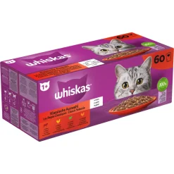 Whiskas Adult 1+ Classic Kattenvoer Nat Maaltijdzakjes Multipack Selectie in Gelei 60x85 gr