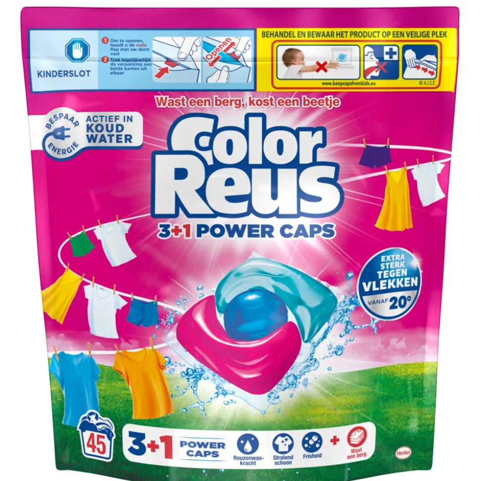 Witte Reus Color Reus Wasmiddelcapsules 3+1 Power Caps Gekleurde Was 45 stuks
