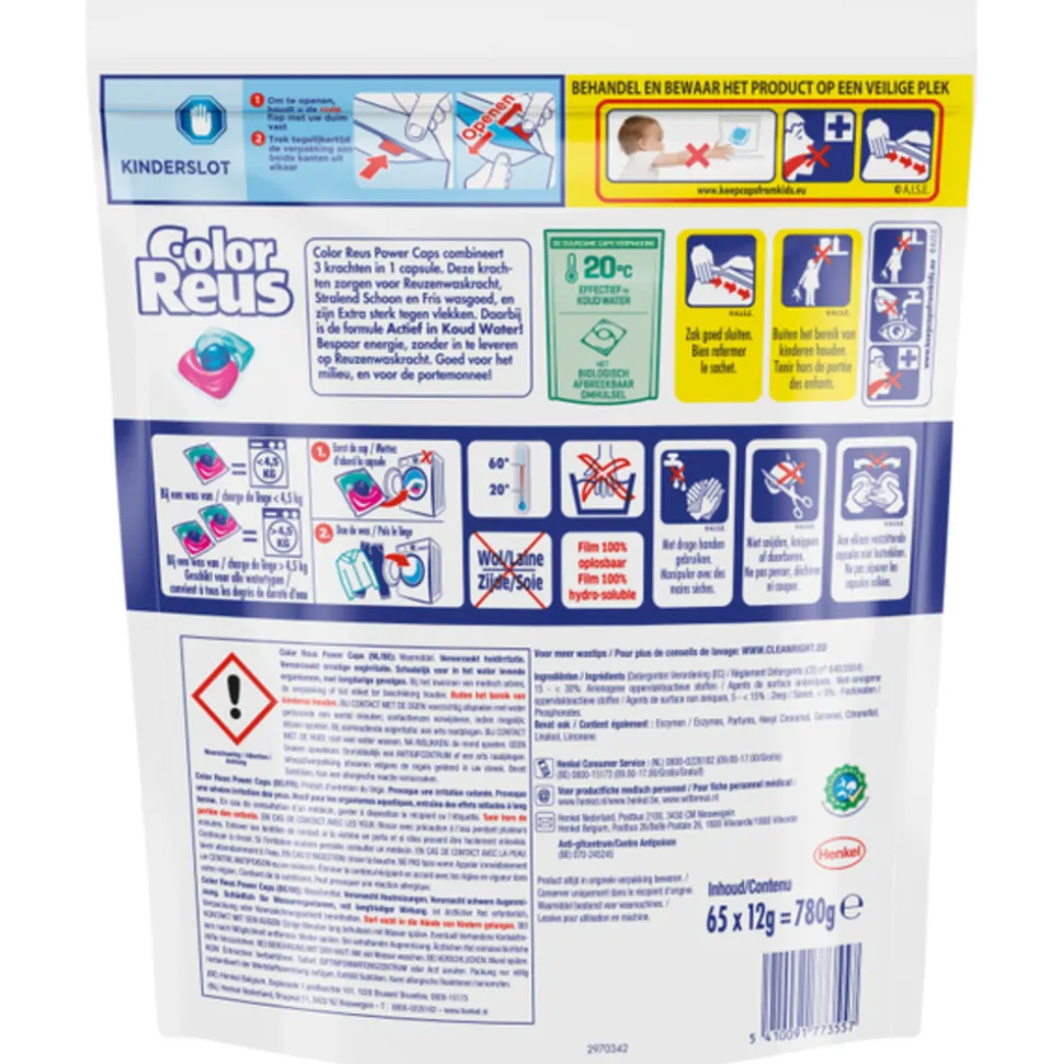 Witte Reus Wasmiddelcapsules 3+1 Power Caps Kleur 65 beurten