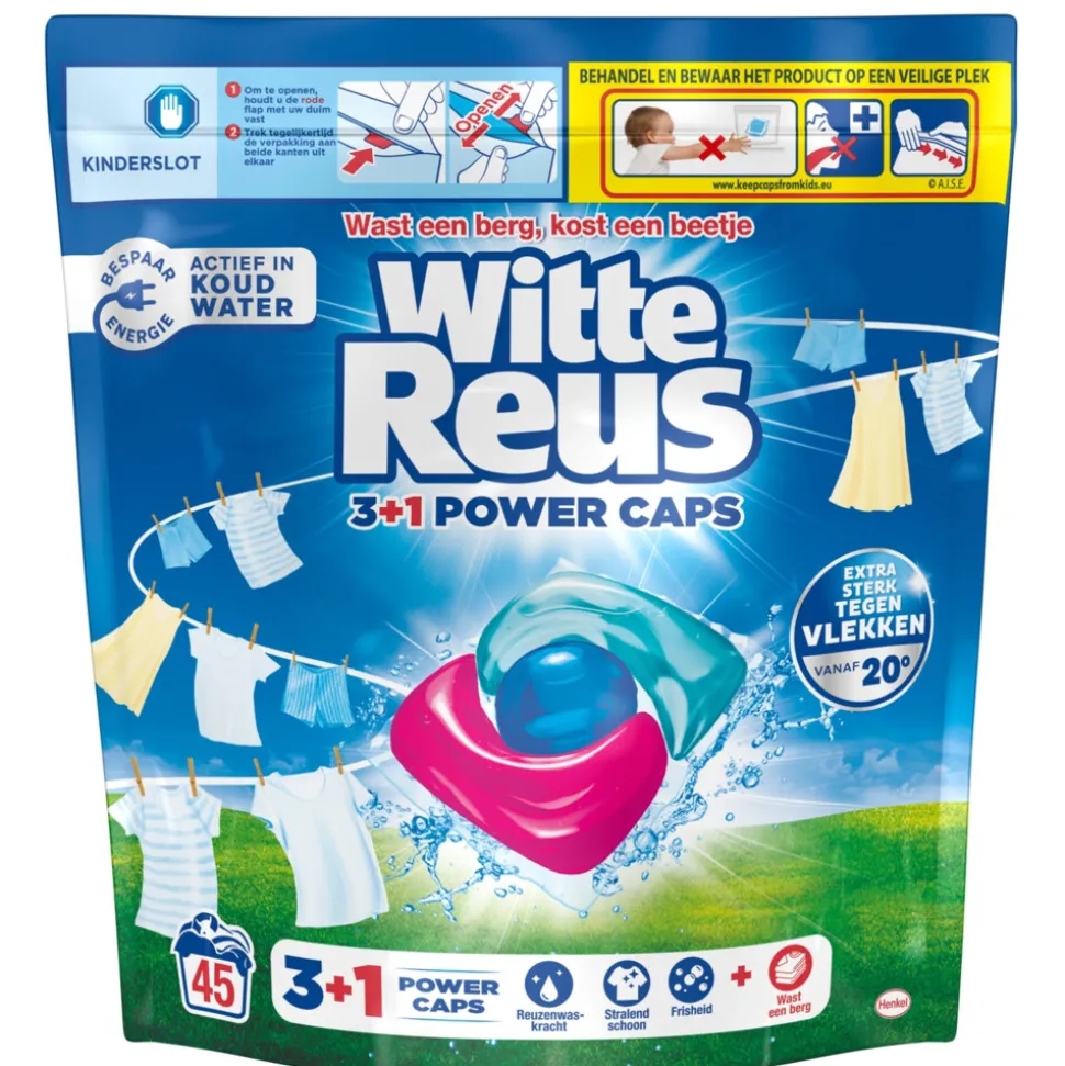 Witte Reus Wasmiddelcapsules 3+1 Power Caps Witte Was 45 stuks