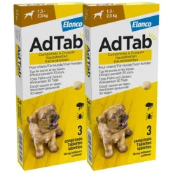 2x AdTab Anti Vlo en Teek Kauwtabletten Hond 1,3-2,5 kg 3 tabletten