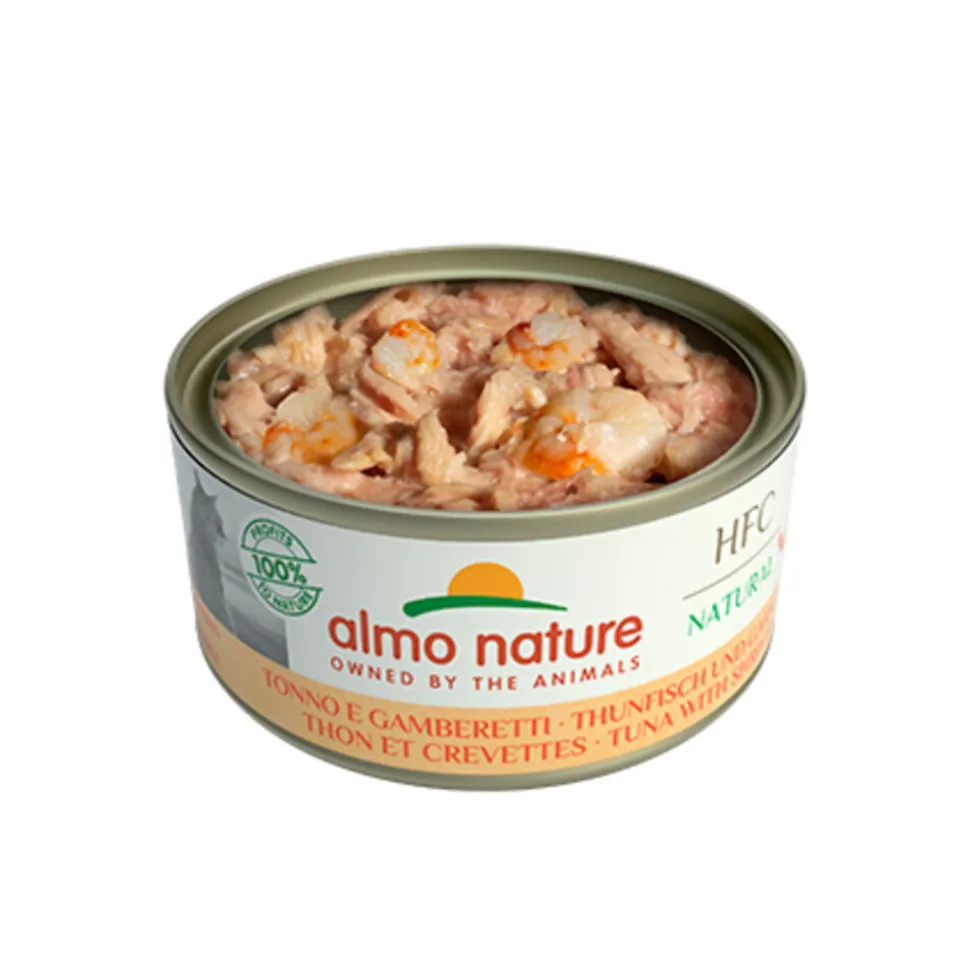 24x Almo Nature HFC Natural Kattenvoer Nat Blik Tonijn & Garnaal 150 gr