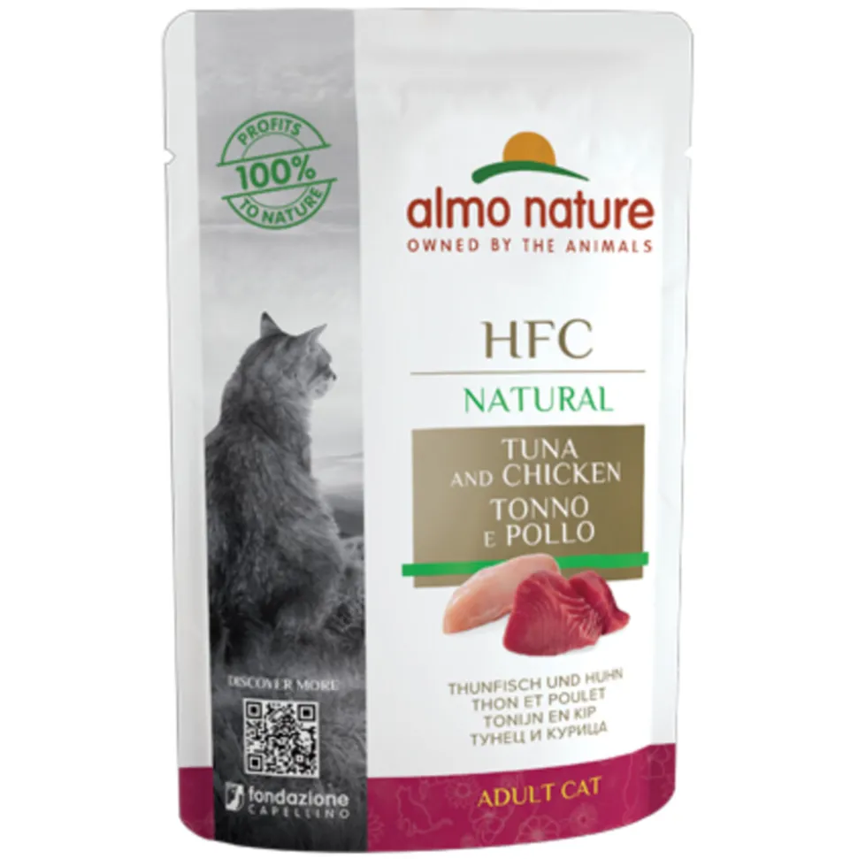 24x Almo Nature HFC Natural Kattenvoer Nat Maaltijdzakje Tonijn & Kip 55 gr