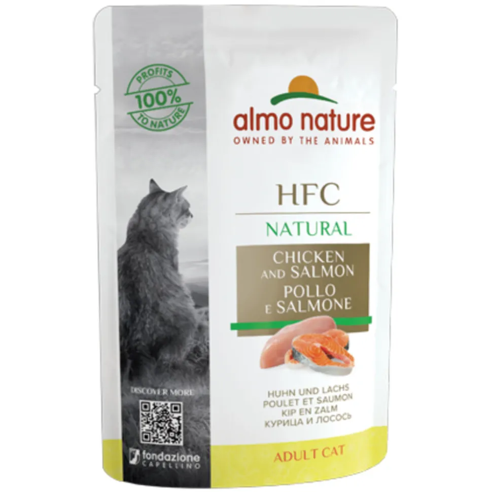 24x Almo Nature HFC Natural Kattenvoer Nat Maaltijdzakje Kip & Zalm 55 gr