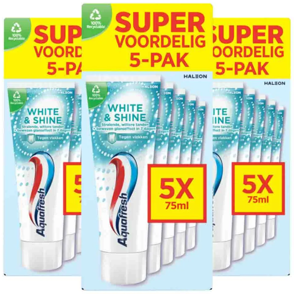 3x Aquafresh 5-pack Tandpasta White & Shine 5 x 75 ml