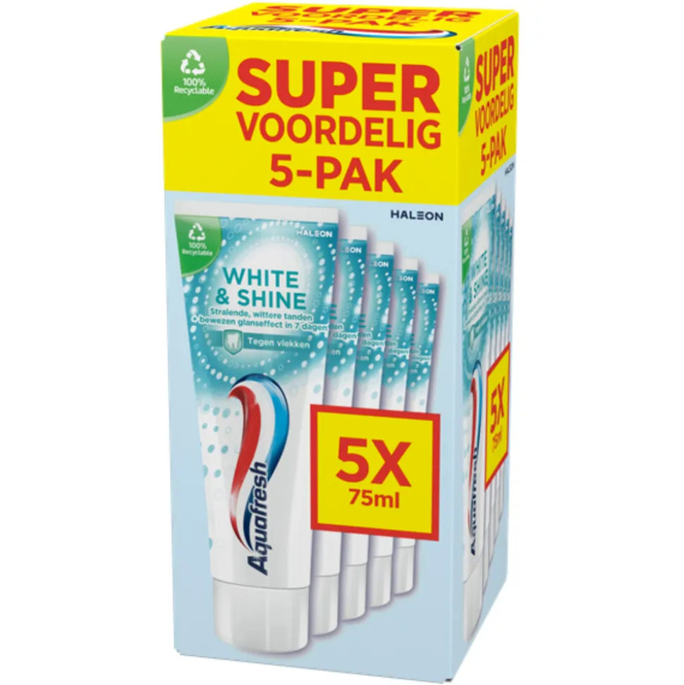 3x Aquafresh 5-pack Tandpasta White & Shine 5 x 75 ml