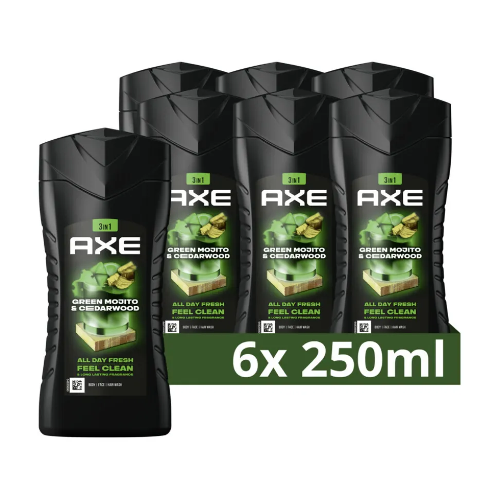 6x Axe 3-in-1 Douchegel Green Mojito & Cedarwood 250 ml