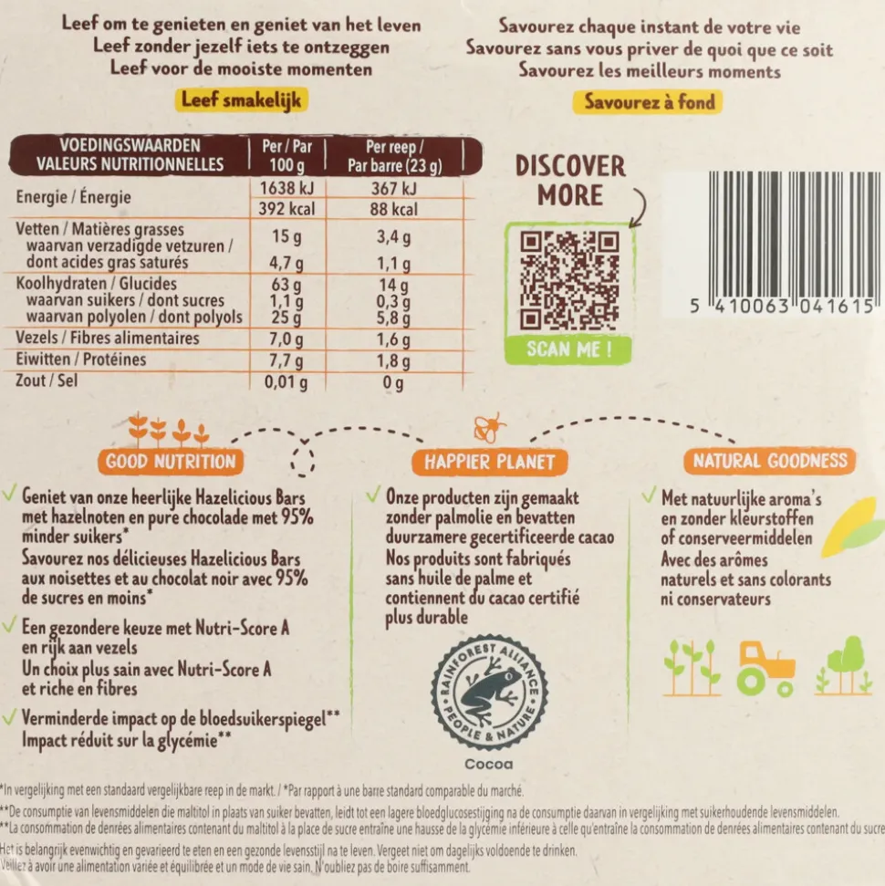 5x Céréal Hazelicious Bars 3 x 23 gr