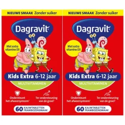 2x Dagravit Multivitamine Kids Extra 6-12 Jaar Spongebob 60 kauwtabletten