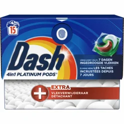 4x Dash Wasmiddelcapsules 4in1 Platinum Pods +Extra Vlekkenverwijderaar 15 stuks