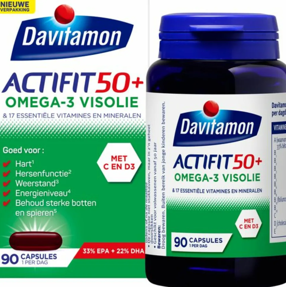 2x Davitamon Actifit 50+ Omega-3 Visolie 90 capsules