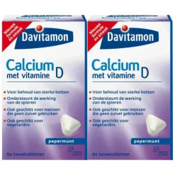 2x Davitamon Calcium Vitamine D3 Pepermunt 60 kauwtabletten