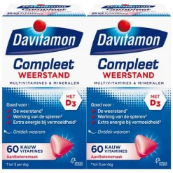 2x Davitamon Compleet Weerstand Kauwvitamines Aardbei 60 kauwtabletten