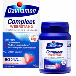 2x Davitamon Compleet Weerstand Kauwvitamines Aardbei 60 kauwtabletten