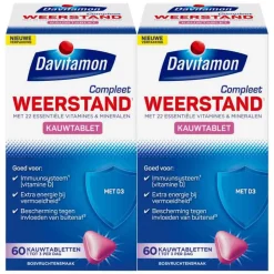2x Davitamon Compleet Weerstand Hoog Gedoseerd Bosvruchten 50 kauwtabletten