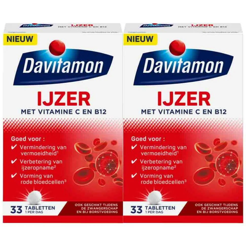 2x Davitamon IJzer Met Vitamine B12 33 tabletten