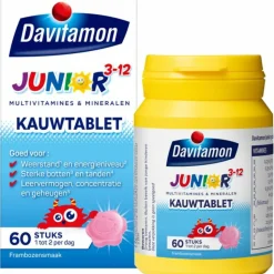 2x Davitamon Junior 3+ Kauwvitamines Framboos 60 kauwtabletten