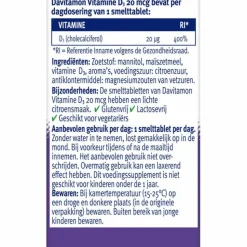2x Davitamon Vitamine D3 20MCG Hoog Gedoseerd 75 smelttabletten