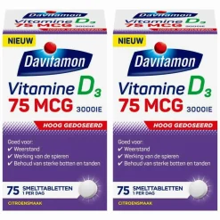 2x Davitamon Vitamine D3 75mcg 75 smelttabletten