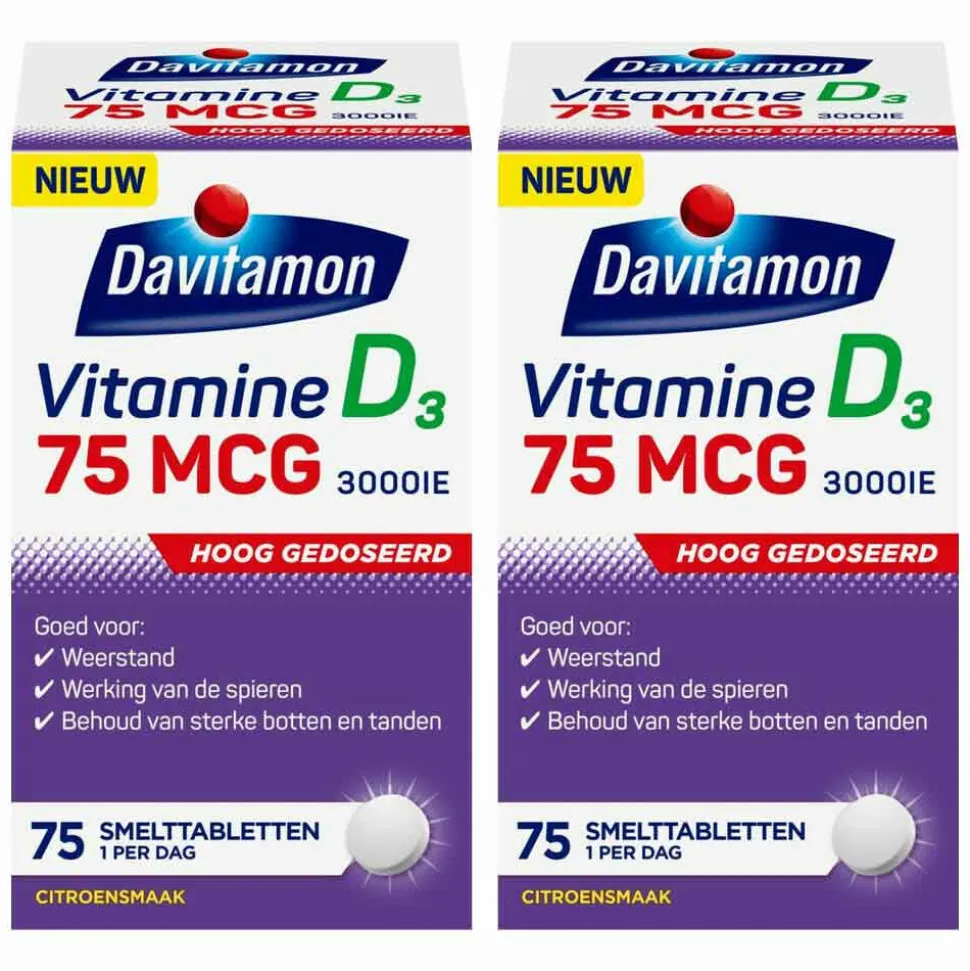 2x Davitamon Vitamine D3 75mcg 75 smelttabletten