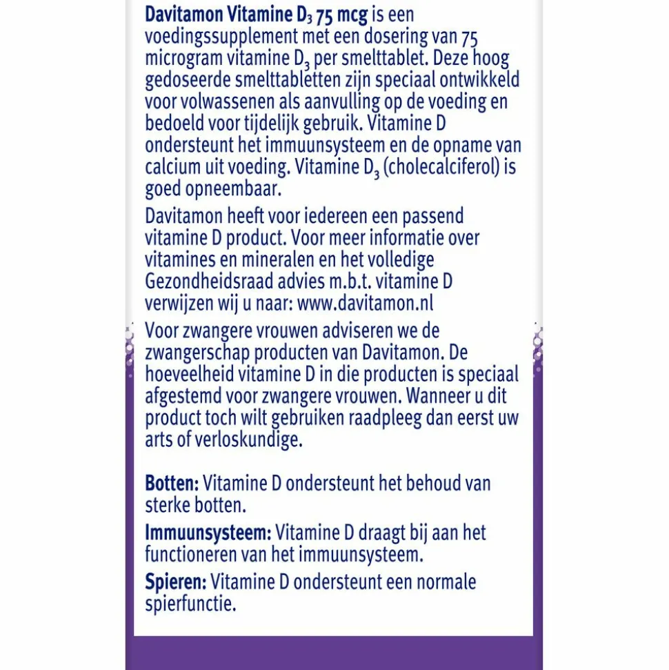 2x Davitamon Vitamine D3 75mcg 75 smelttabletten