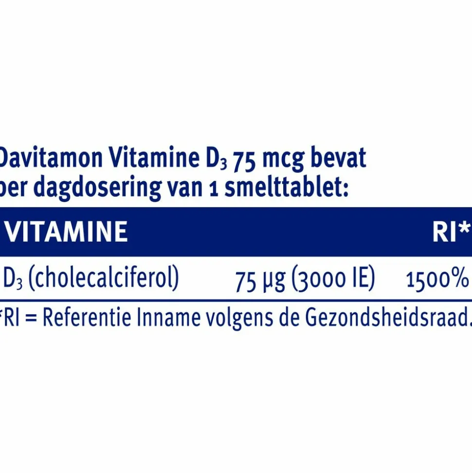 2x Davitamon Vitamine D3 75mcg 75 smelttabletten