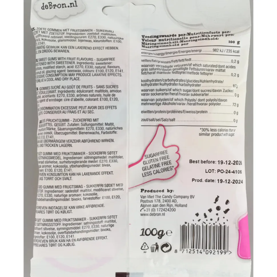 12x De bron Suikervrije Wine Gums 100 gr