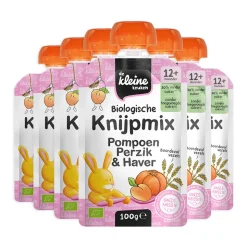 6x de Kleine Keuken Bio Knijpmix 12+m Pompoen Perzik Haver 100 gr
