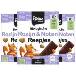 3x de Kleine Keuken Bio Rozijn & Noten Reepje 75 gr