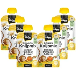 6x de Kleine Keuken Biologische Knijpmix Banaan, Pompoen & Haver 100 gr