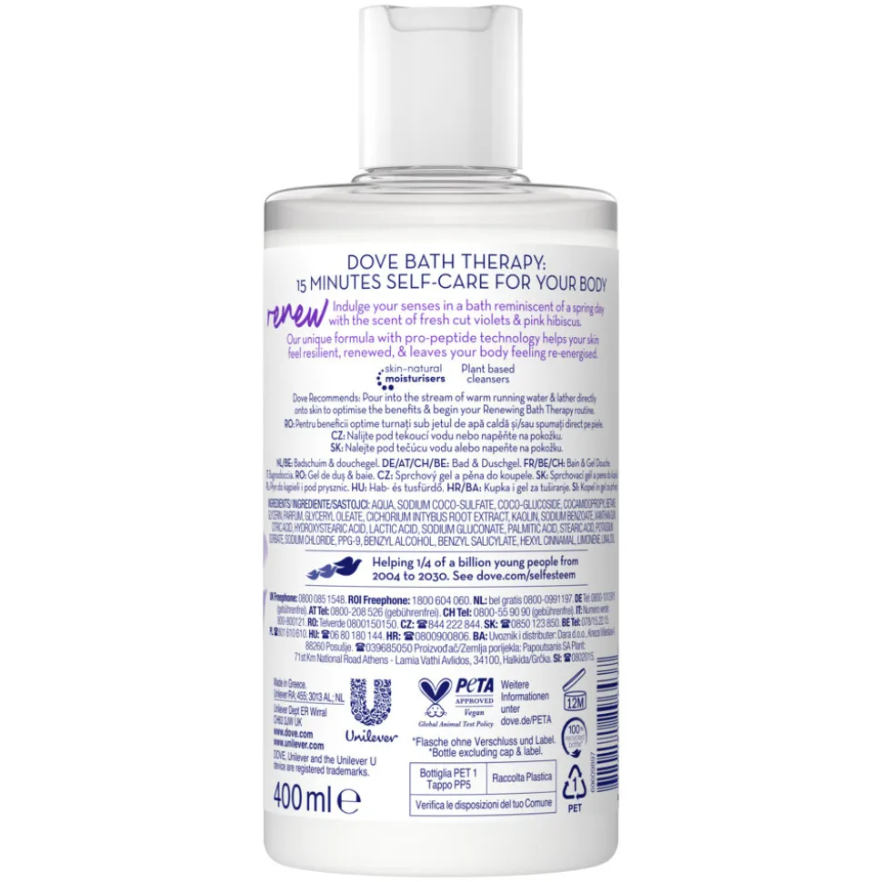 6x Dove Bath Therapy Renew Badschuim & Douchgel 400 ml