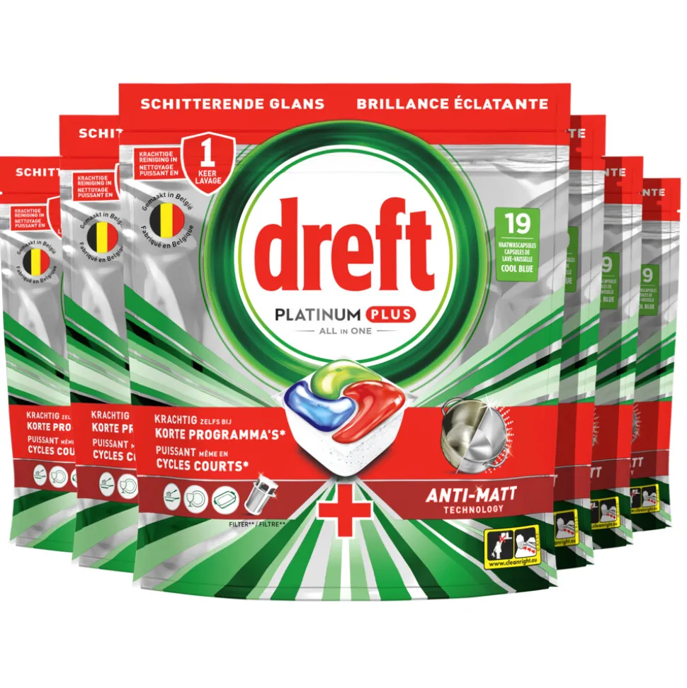 6x Dreft Vaatwastabletten Platinum Plus All In One 19 stuks