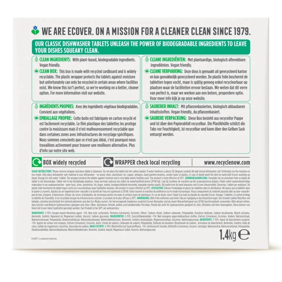 5x Ecover Vaatwastabletten 70 stuks