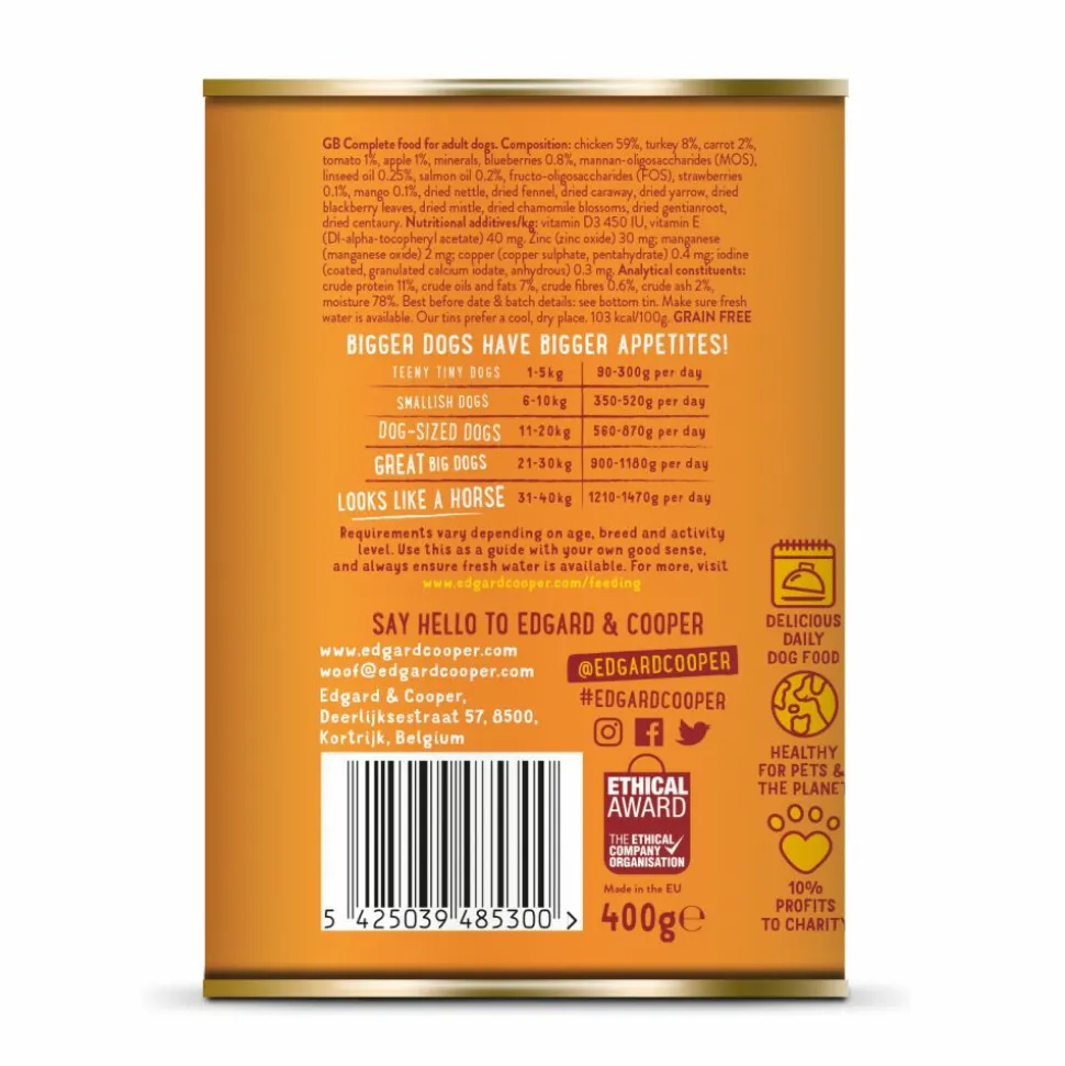 6x Edgard & Cooper Blik Vers Vlees Hondenvoer Kip - Kalkoen 400 gr