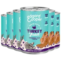 6x Edgard & Cooper Feestelijk Hondenvoer in Blik Kalkoen 400 gr