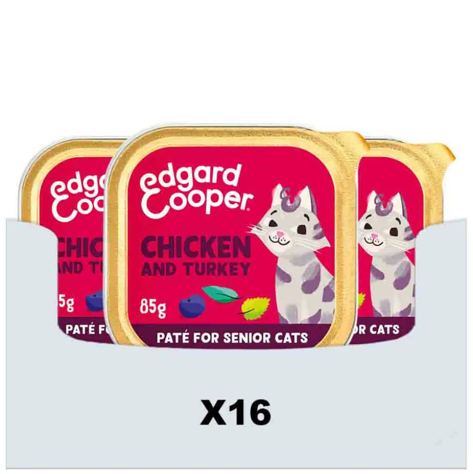 16x Edgard & Cooper Kattenvoer Senior Pate Kip - Kalkoen 85 gr