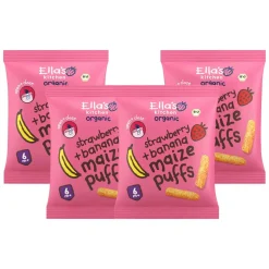 4x Ella's Kitchen Gepoft Smikkelstengels 6+ m Aardbei Banaan 20 gr