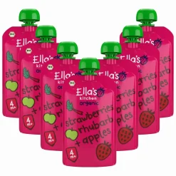 7x Ella's Kitchen Strawberry Rhubarb & Apple 4+ m 120 gr