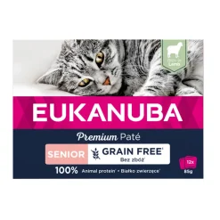 4x Eukanuba Premium Paté Graanvrij Senior Kattenvoer Nat Zalm Multi-Pack 12 x 85 gr