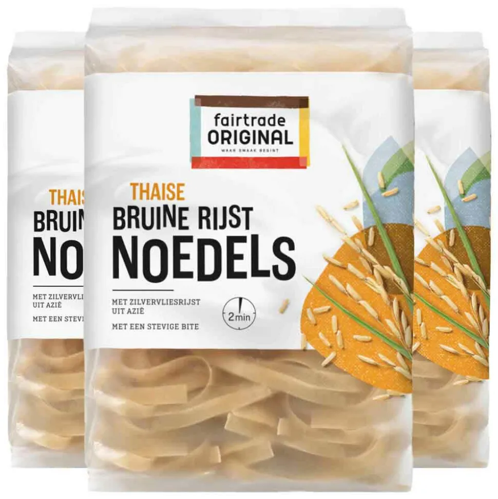 3x Fairtrade Original Bruine Rijst Noedels 225 gr